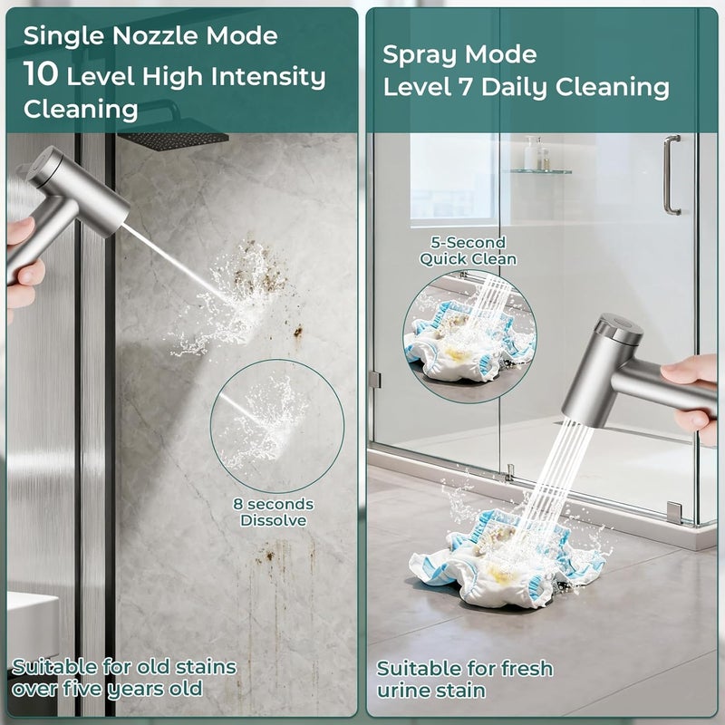 BDJM Handheld Bidet Sprayer for Toilet, Adjustable Water Pressure Control Rotary Switch with Bidet Hose, Exclusive Single Nozzle High Pressure Mode for Cleaning Stubborn Stains, Brushed Nickel - Image 4